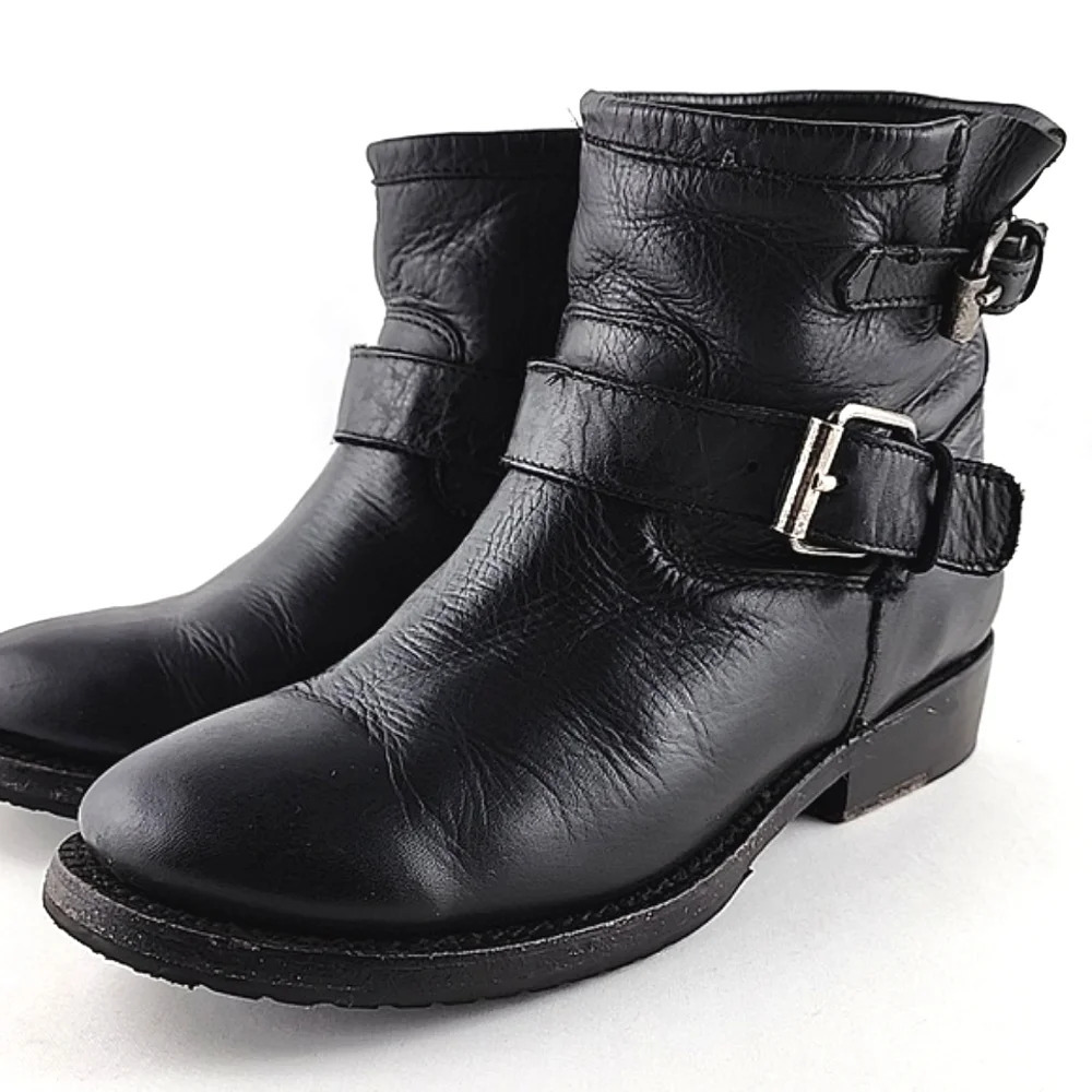 ASH Women's Trick Black Leather Biker Double Strap Buckle Ankle Boot 37 - Picture 4 of 16